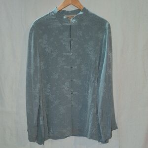 Jones New York Teal Floral Button Down Shirt